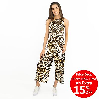#ad Karen Millen Womens Jumpsuit Leopard Print Wide Leg Relaxed Summer Size 10 12 14 GBP 25.46