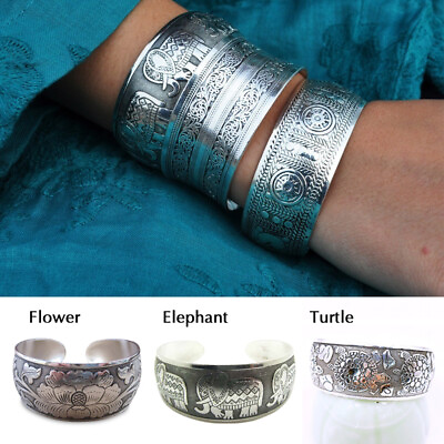 #ad Silver Elephant Carved Tibetan Bracelet Bangle Cuff Women Wedding Jewelry Hot AU $3.69