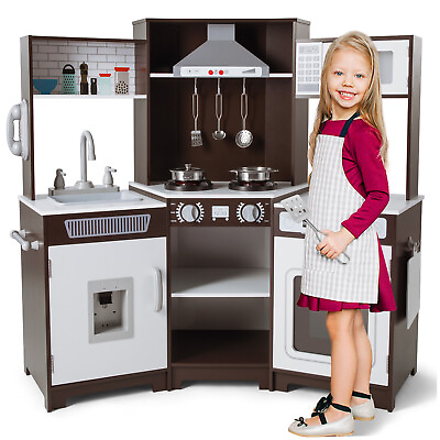 #ad Wooden Kids Pretend Play Kitchen Set Children Cooking Toys Lights Sounds Gift $115.99
