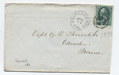 #ad 1870s San Francisco CA 3ct banknote cover interesting cork cancel H.3018 $7.99