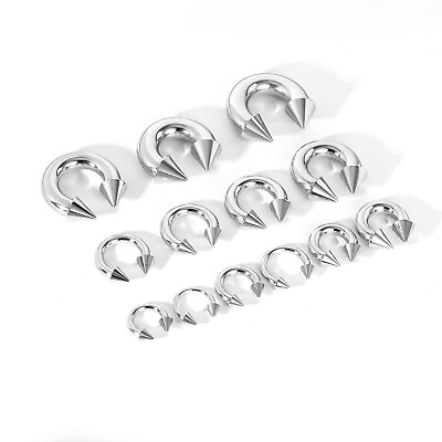 #ad 1 Pair Large Gauge Surgical Steel Nose Septum Ring Spike Ear Gauge Earrings $8.19