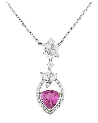 #ad Certified Pink Sapphire and Diamond Pendant Necklace in 18k White Gold HM2520AI $5625.00