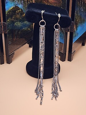 #ad Sterling Silver amp; Stainless Steel Dangle Long Chains Earrings 5½quot; Natural Patina $24.00