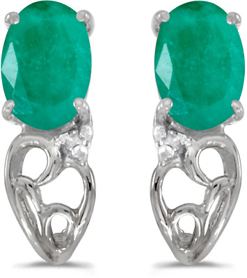 #ad 14k White Gold Oval Emerald And Diamond Earrings CM E2582XW 05 $244.95