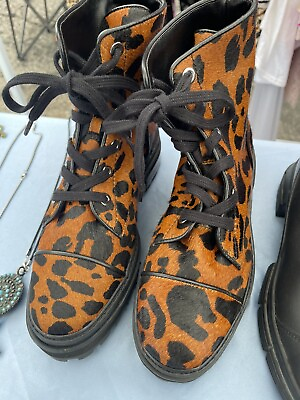 #ad Schutz Women Leopard Pony Hair Lace Up Maylova Boots Size 8.5 $80.00