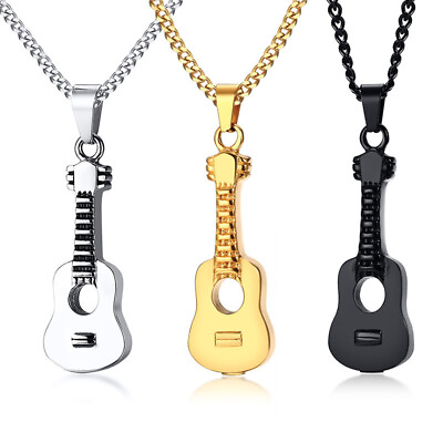 #ad Titanium Steel Openable Urn Guitar Pendant Necklace Black Gold Steel Color Gifts $15.32