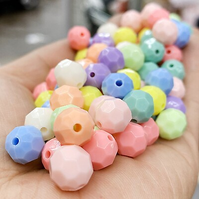 #ad 100 Mixed Pastel Color Acrylic Faceted Round Beads 10mm Charms DIY Bracelet $3.32