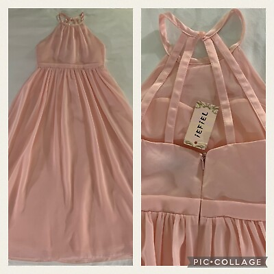 #ad iEFiEL Little Girl Special Flower Girl Wedding Dress Sz 4 Peach Sleeveless Long $12.00