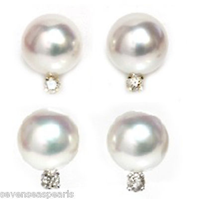 #ad Akoya Classic Cultured Pearl Diamond Stud Earrings 14k White or Yellow Gold $175.00