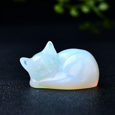 #ad Opal Sleeping Cat Hand Carved Healing Crystal Home Decoration Collection Gift $15.00