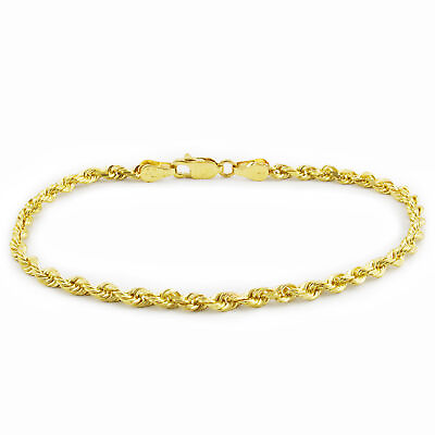 #ad 14k Yellow Gold Womens 2mm Diamond Cut Rope Chain Bracelet Lobster Clasp 7.5quot; $89.71