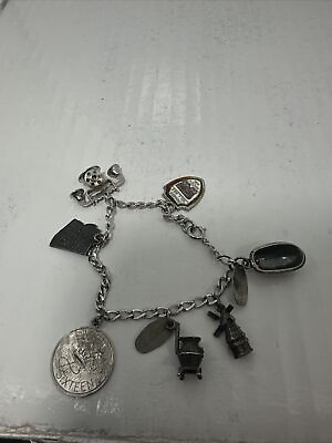 #ad Silver Toned Charm Bracelet Multiple Charms 2 Marked Sterling. 2 Look As If $16.00