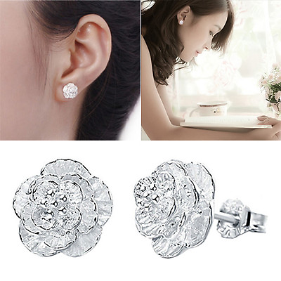 #ad New Women#x27;s Fashion Jewelry 925 Silver Plated Flower Stud Earrings 30 11 $9.44
