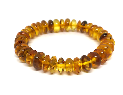 #ad AMBER BRACELET With Insects Gift Fossil Baltic Amber Tablet Beads 13g 18526 $283.80