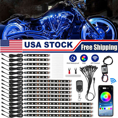 #ad 16PCS RGB Motorcycle LED Light Under Glow Neon Strip Bluetooth APP Control Kit $38.98