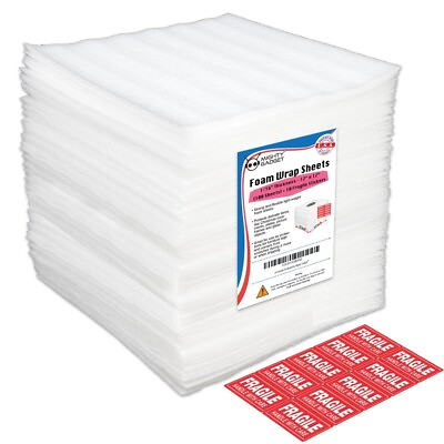 #ad 100 Wrap Foam Sheets 12quot;X12quot;x1 16quot; Free Fragile Stickers $14.99