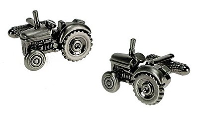 #ad Burnished Tractor Cufflinks Traditional Design Farmers Gift Onyx Art CK266 GBP 12.99