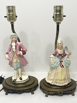 #ad Vintage Victorian Porcelain Figural Man and Woman Table Boudoir Bedside Lamps $99.99
