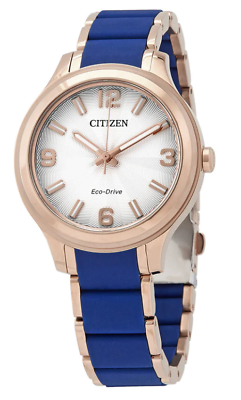 #ad CITIZEN FE7073 71A WEEKENDER ECO DRIVE WHITE DIAL BLUE ROSE GOLD WOMENS WATCH $69.99