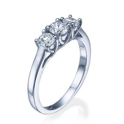 #ad Trilogy Wedding Ring 0.70 Ct IGI GIA Lab Grown Diamond 14k White Gold Size 7 8 9 $1179.00