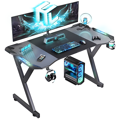 #ad 47 55 Inch LED Gaming Desk Computer Desk Gaming Table RGB Gamer Workstations $124.94