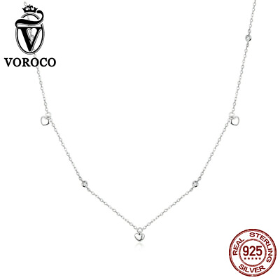 Voroco 100% Sterling Silver Charms Simple Heart shaped Necklace Chain For Women $13.92