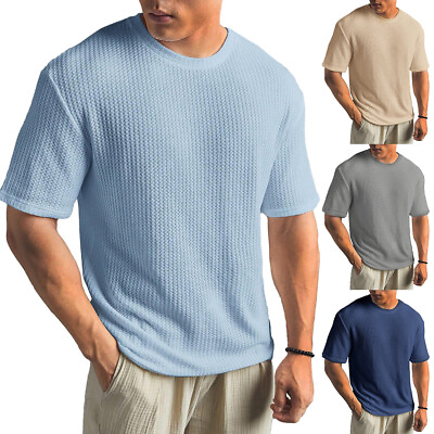 #ad Men Short Sleeve Round Neck T Shirt Casual Loose Tops Tee Pullovers Undershirt $3.55