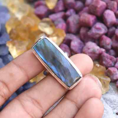 #ad Solid 925 Sterling Silver Statement Labradorite Stone Woman Ring All Size MK204 $11.89