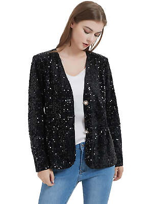 #ad Women#x27;s Sequins Blazer Cardigan Jacket Open Front Casual Shiny Coat $27.99