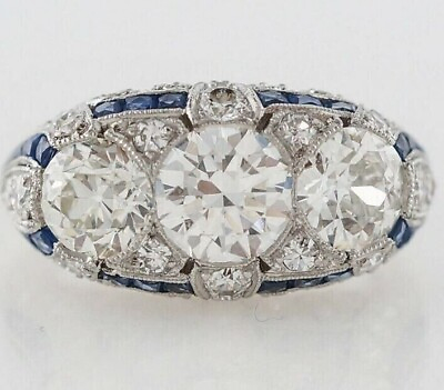 #ad Art Deco Style Lab Created Diamond amp; Sapphire Three Stone Engagement Silver Ring $72.45