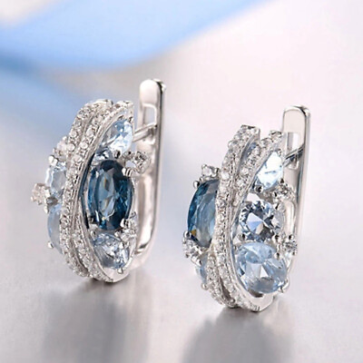 #ad Women Elegant Wedding 925 Silver Filled Hoop Earrings Cubic Zirconia Jewelry C $4.40