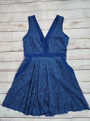 #ad Free People Womens S Lovely In Lace Dress Blue Mini Fit amp; Flare A Line V Cutout $25.99
