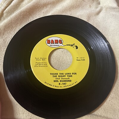 #ad Thank Lord For Night Time Single Record Vinyl 45 RPM Neil Diamond Bang $5.00