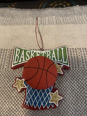 #ad Basketball Ornament For Christmas With Ball Going Thru Hoop. Has Spring On Ball $5.00