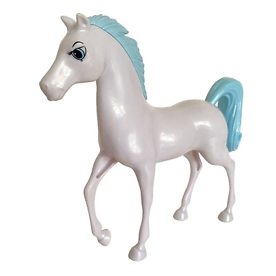 #ad 2014 Mattel White Horse Plastic Blue Tail Mane Blue Eyes 1186 MJ 1 NL 10in Tall $19.95