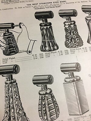 1905 Perfume Atomizer Bottles Glassware Toilet Items Illustrated Design Page $18.75