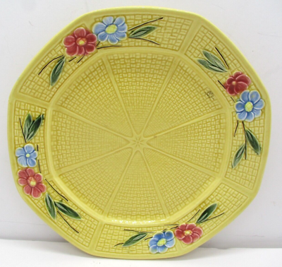#ad Zell Majolica LDBC Plate Floral 8” Basketweave Germany Hand Painted $13.98
