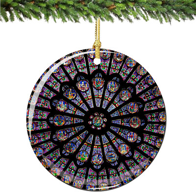 #ad Notre Dame Cathedral Paris Porcelain Rose Window Christmas Ornament $14.99