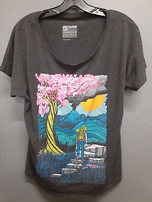 #ad Black Curbside Volcano Pictures Theme T shirt sz Large $16.00
