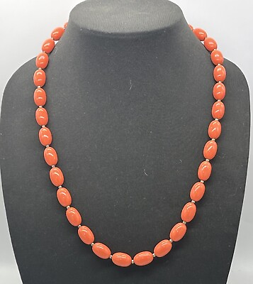 #ad Vintage Goldtone Acrylic Coral Colored Beaded Necklace 24” $14.99