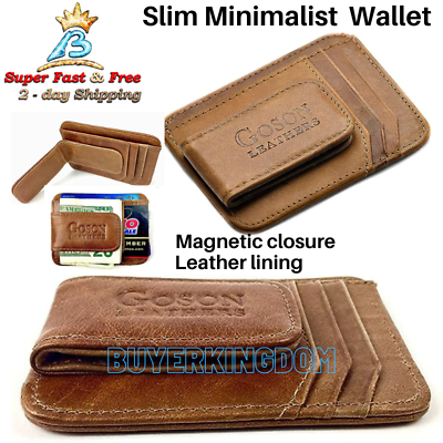 #ad Mens Leather Money Clip Wallet Multi Card Holder Thin Slim Front Pocket Brown $19.90