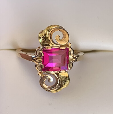 #ad Ruby Cocktail Ring 1.60ct Antique 1940#x27;s Retro New Old Stock Yellow Gold $299.99