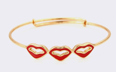 #ad 18ct Gold Filled Women#x27;s Girl#x27;s Red Kiss Heart Design Bracelet Bangle GBP 5.99