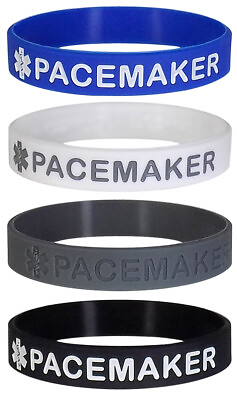 PACEMAKER Medical Alert ID Silicone Bracelets Adult Size 4 Pack $11.95