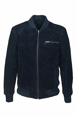 #ad Men#x27;s BOMBER Blue SUEDE Classic Style Italian Fitted Real Leather Jacket 275 Z GBP 118.79