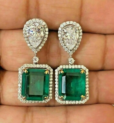 #ad 4Ct Oval Lab Created Emerald Solitaire Bee Earrings 14K Tone Tow Plated Silver $169.99