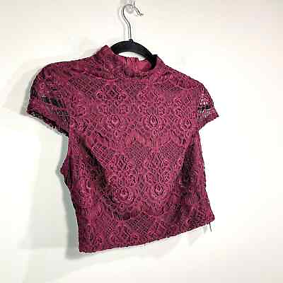 #ad City Studio Macy#x27;s Exclusive Wine Red Lace Mock Neck Crop Top Small $8.00
