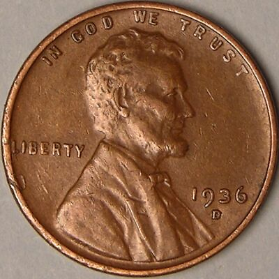 #ad 1936 D Lincoln Wheat Penny G VG $1.95