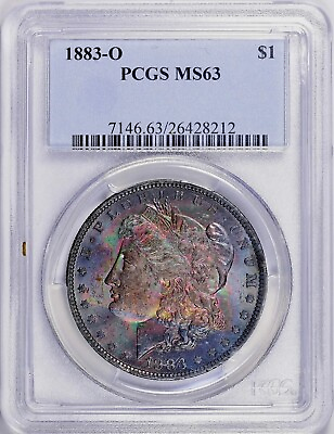 #ad 1883 O Morgan Dollar PCGS MS63 Rainbow Toned Terminal Color End Of Roll Toning $850.00