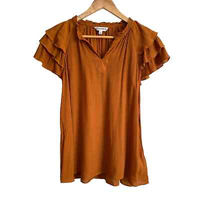 #ad Nanette Lepore Tiered Ruffle Sleeve Top Women#x27;s Size Small Glazed Ginger Rust $26.80